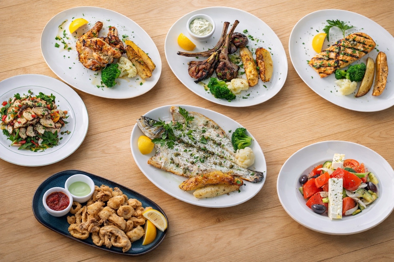 A selection of Blue Waters Greek and Mediterranean dishes
