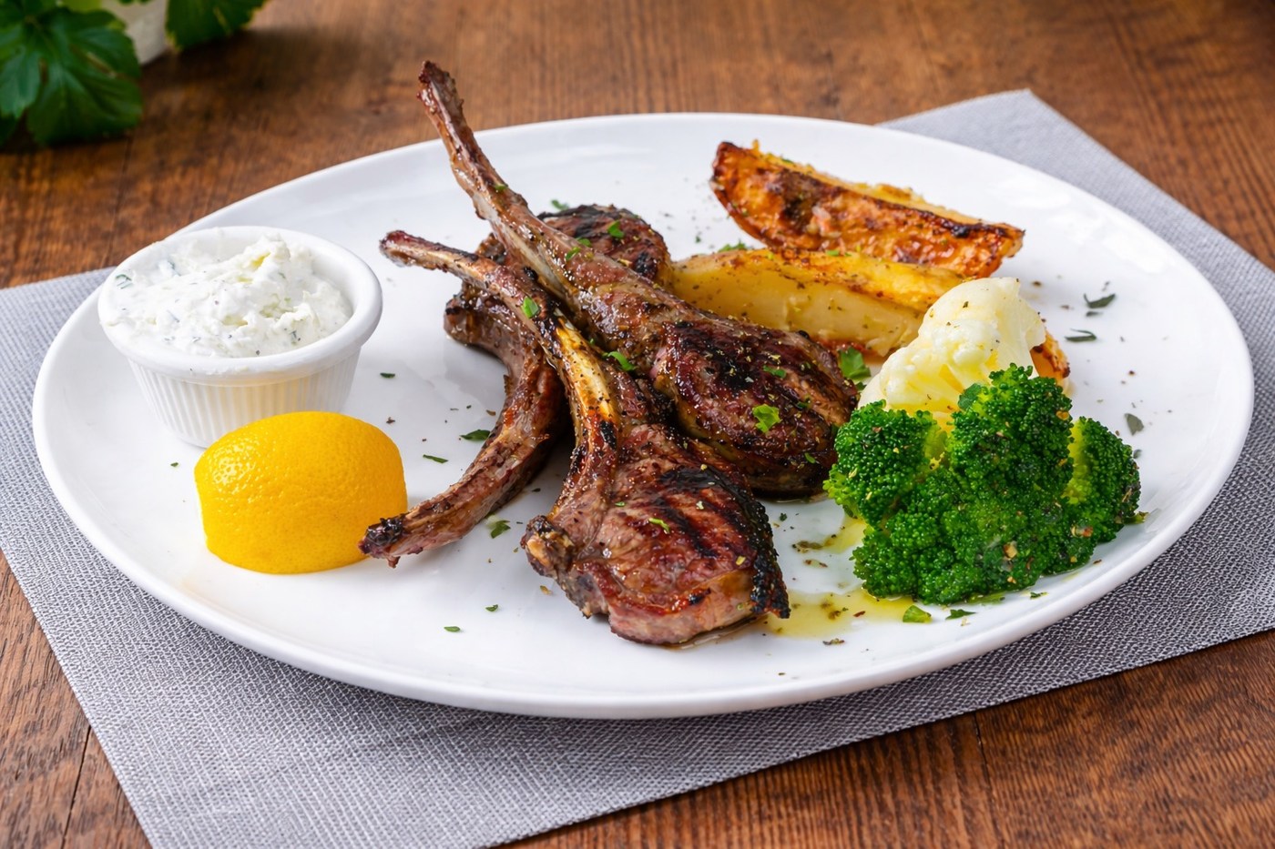 Grilled lamb and classic accompaniments